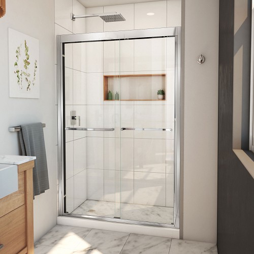 Dreamline SHDR-1848720-01  Duet Plus 44-48 in. W x 72 in. H Semi-Frameless Bypass Sliding Shower Door in Chrome