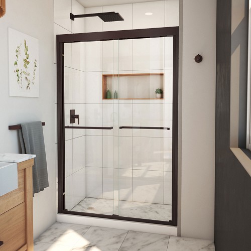 Dreamline SHDR-1848720-06  Duet Plus 44-48 in. W x 72 in. H Semi-Frameless Bypass Sliding Shower Door in Oil Rubbed Bronze