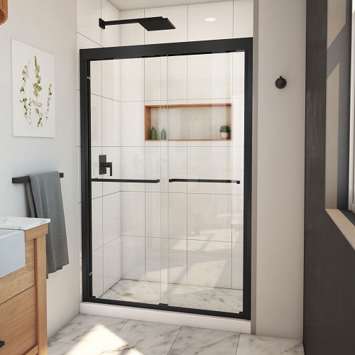 Dreamline SHDR-1848720-09  Duet Plus 44-48 in. W x 72 in. H Semi-Frameless Bypass Sliding Shower Door in Satin Black