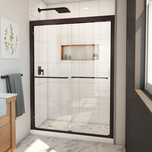 Dreamline SHDR-1854720-06  Duet Plus 50-54 in. W x 72 in. H Semi-Frameless Bypass Sliding Shower Door in Oil Rubbed Bronze