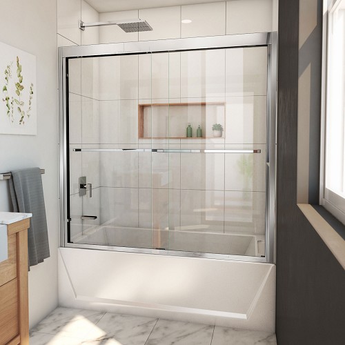 Dreamline SHDR-1860580-01  Duet Plus 55-59 in. W x 58 in. H Semi-Frameless Bypass Sliding Tub Door in Chrome