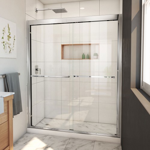Dreamline SHDR-1860720-01  Duet Plus 56-60 in. W x 72 in. H Semi-Frameless Bypass Sliding Shower Door in Chrome